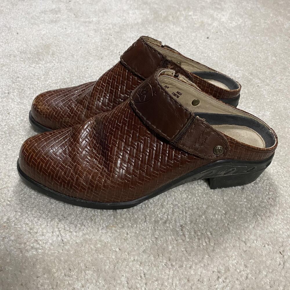 Ariat 9402A Clog Shoes Womens Size 7 Brown Woven Leather Slip On Casual Comfort